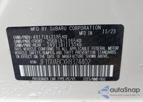 2024 Subaru Impreza Base 5-Door from USA, damaged, VIN JF1GUABCXR8324402